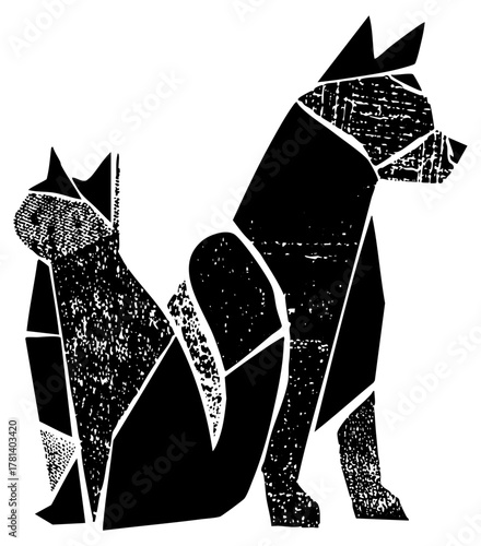 Dog sits calmly in geometric illustration