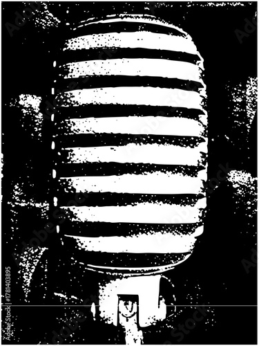 Vintage microphone broadcasts in a recording studio