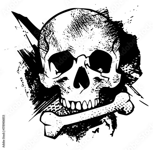 Skull Pierced by Arrow – Grunge Illustration