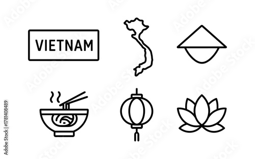 Minimalist icons celebrating vietnamese culture and landmarks