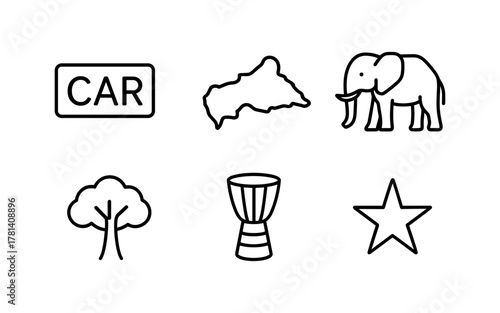 Central african republic symbols in minimal line art style
