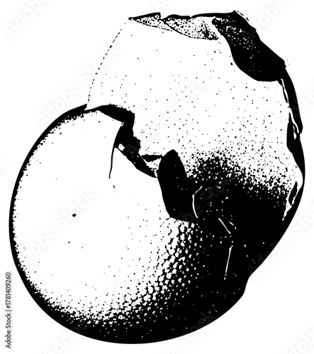 Cracked egg breaks open revealing texture splatter