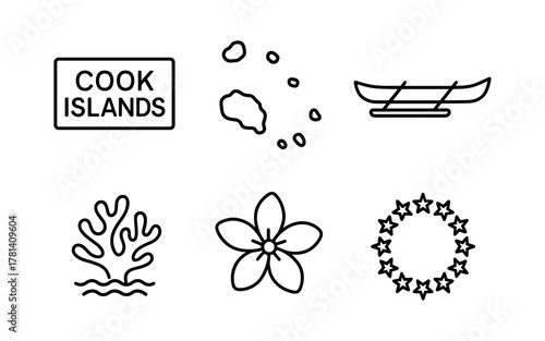 Cook islands icon set: minimalist symbols of culture and nature