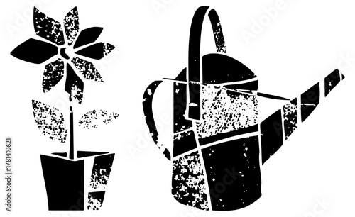 Flowerpot nurtures blossom in distressed texture