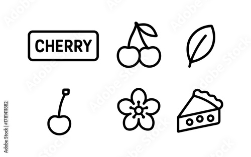 Cherry theme icons: minimalist line art for food and nature concepts