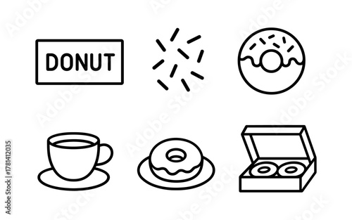 Minimalist donut and coffee shop icons: linear design collection