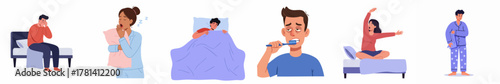 Flat Style Morning Routine Activity Illustration with Different People Character
