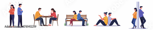 Flat Illustration Diverse Romantic Couple in Relationship Issue and Communication
