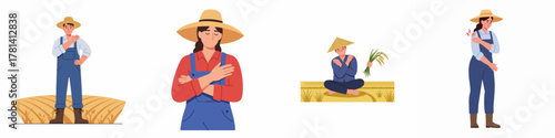 Flat Design Illustration of Different Farmers in Various Poses and Activities