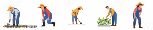 Simple Flat Illustration Farmers Working Various Activities Poses Profession Agricultural Industry