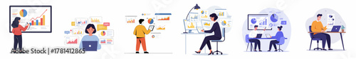 Flat Style Illustration Set of Data Analysis and Business Strategy Concept