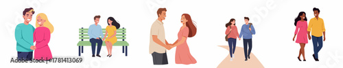 Illustration Collection of Diverse Couples in Various Romantic Situations