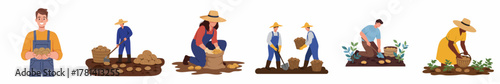 Flat Illustration of Diverse Farmers Harvesting Potato Crop in Agriculture Field