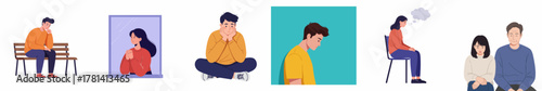 Minimalist Flat Style People in Various Emotional States Illustration Set