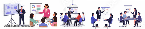 Flat Style Detailed Business Presentation and Meeting Illustration Asset