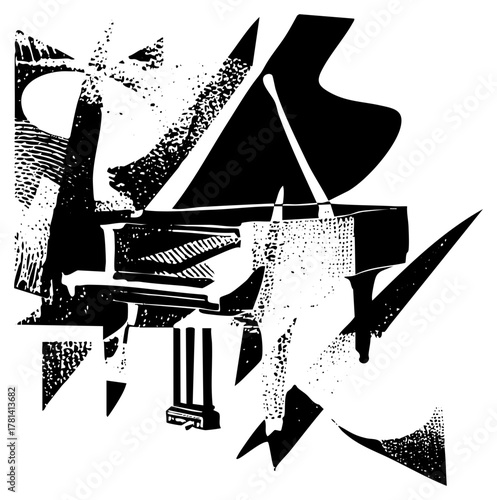 Piano performs abstractly in a music studio