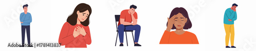 Flat Illustration of Diverse People Experiencing Sadness Depression and Mental Health