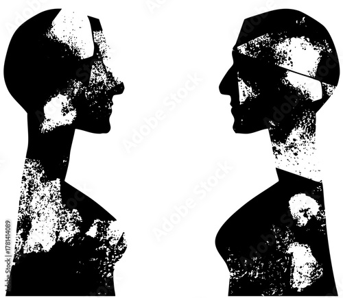 Profiles confront each other in glitch effect