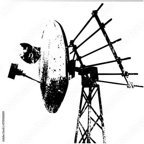 Satellite Dish Transmits in Rural Landscape