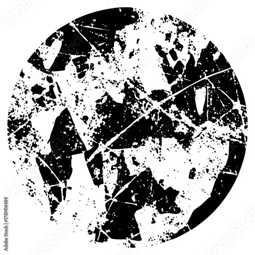 Grunge circle breaks apart with texture in abstract design