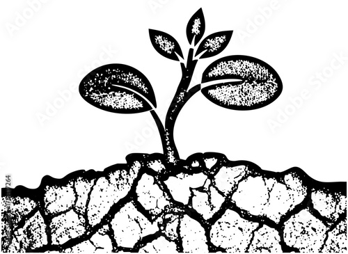 Sprout Growing from Cracked Earth geometric illustration