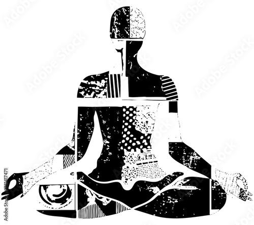 Meditating Person Achieves Serenity in Abstract Composition