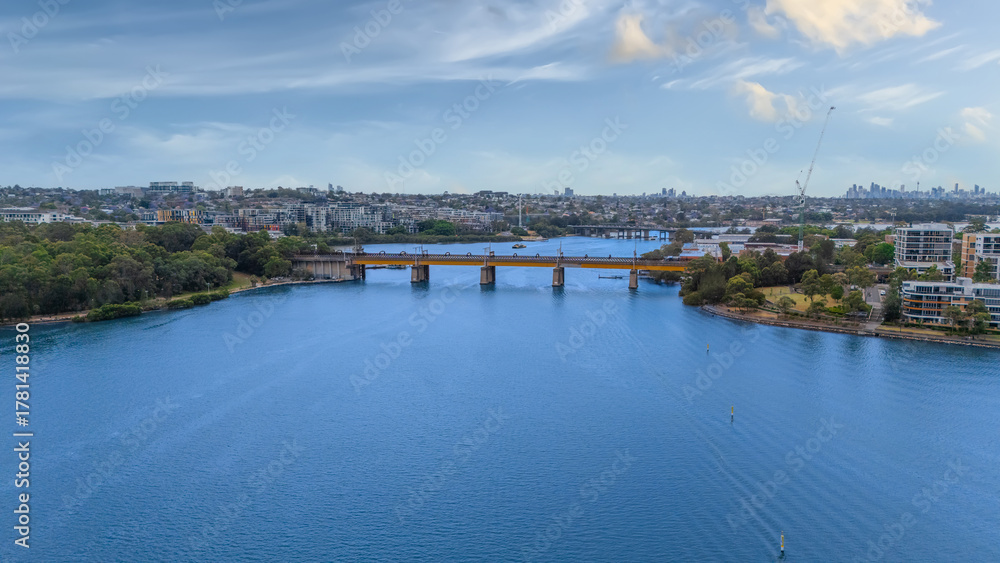 Fototapeta premium Wentworth Point a suburb in western Sydney newly built residential high rise apartments area on Parramatta River Sydney NSW Australia