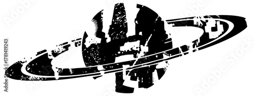 Planet Explores Space Geometric Illustration