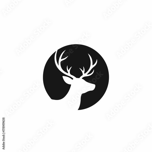 Stylish silhouette of deer with antlers in circular design. Deer illustration features elegant antlers and clean lines, representing wildlife and nature. Concept wildlife art for home decor.