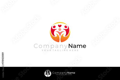 Charity logo with people care design vector, circle logos