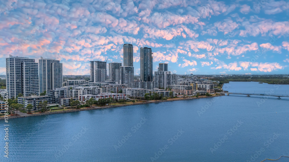 Obraz premium Wentworth Point a suburb in western Sydney newly built residential high rise apartments area on Parramatta River Sydney NSW Australia