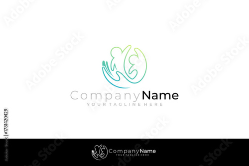 Hand care logo and people design combination, line style design