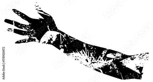 Hand reaches splatter graphic