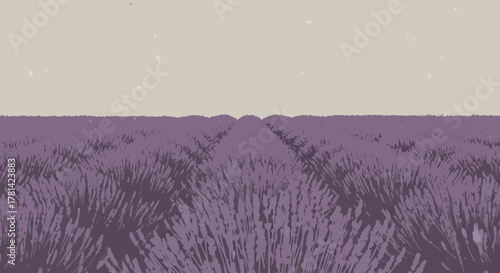 Abstract Lavender Field Art: Purple Plants Under a Muted Sky Landscape