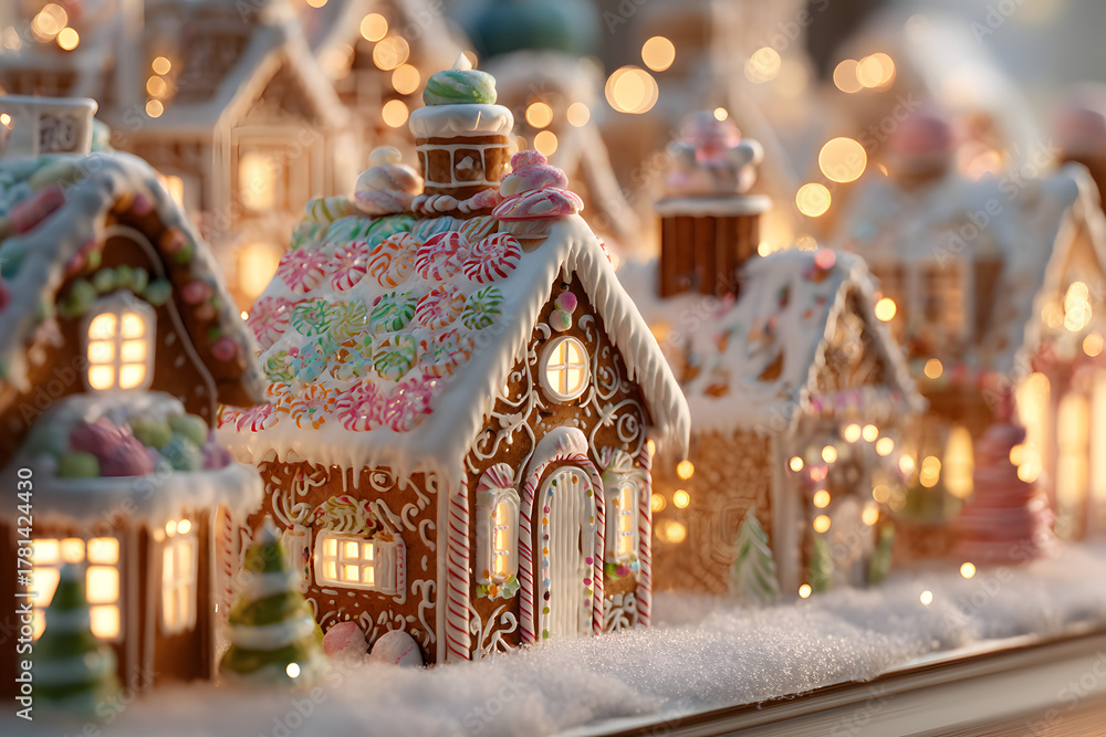 Fototapeta premium gingerbread houses with christmas decoration - generative ai