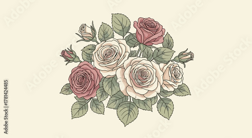 Delicate pastel roses arrangement with vintage floral elegance aesthetic
