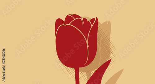 Stylized tulip illustration with halftone shadow on a soft beige backdrop