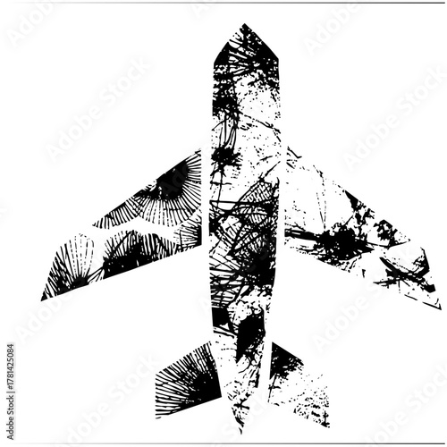 Airplane flies abstractly in turbulent skies