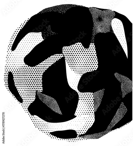 Human head contemplates abstract thought in halftone