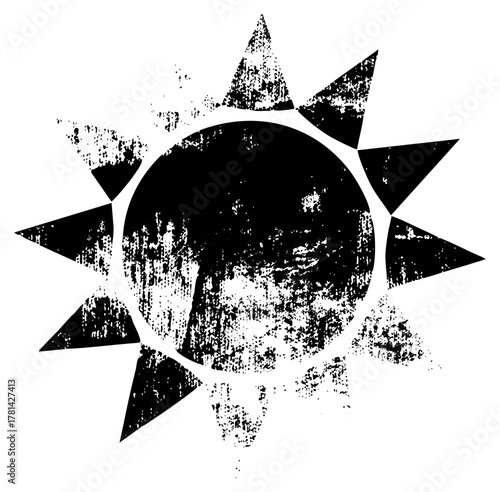 Sun radiates energy in distressed graphic