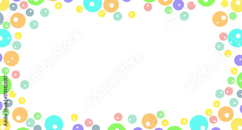 Top and Bottom Border of Donut-Shaped Circles in Orange, Green, Blue, Pink, and Purple for a Playful, Festive, and Minimalist Decorative Design