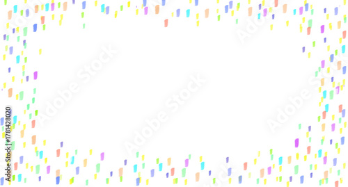 Rectangular Frame with Colorful Confetti Border in Blue, Green, Yellow, Orange, Pink, and Purple for a Festive, Playful, and Minimalist Decorative Design