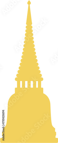 Silhouette of Golden Thai Buddhist Pagoda flat illustration.