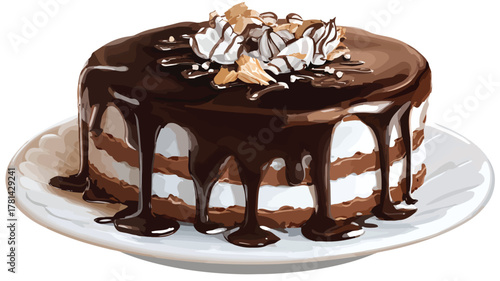 Delicious Chocolate Cake with Sauce and Drizzle, Tempting Dessert Photography