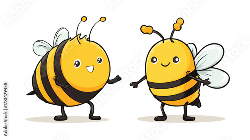 Cute Cartoon Character with Bee and Side Bee Illustration