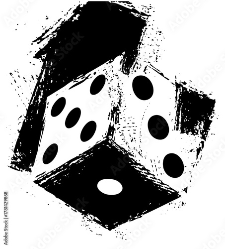 Dice tumbling in brushstrokes for game design