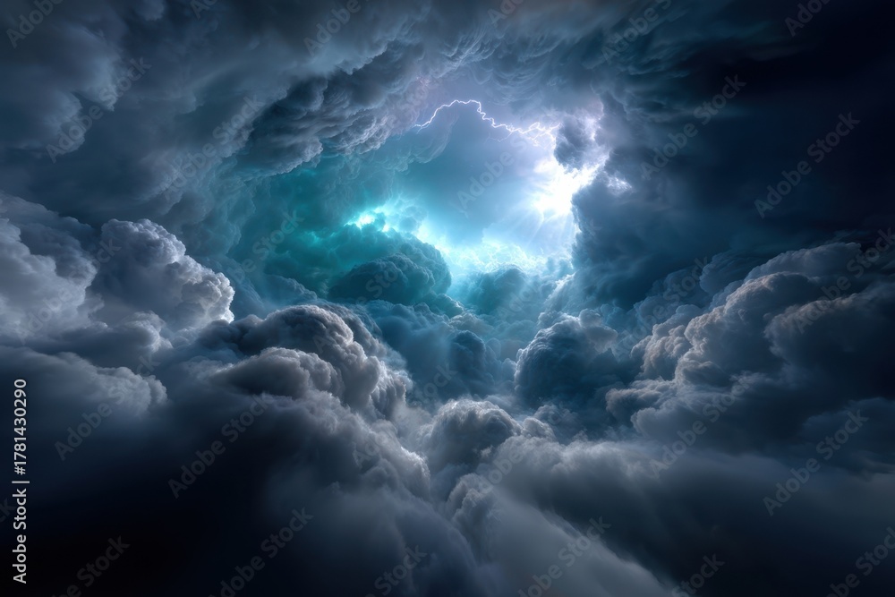 Obraz premium Dramatic storm clouds illuminated by distant lightning in a moody sky at twilight