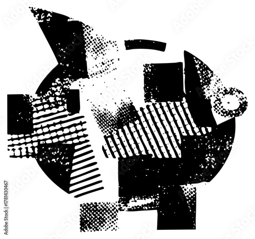 Abstract shapes interact dynamically within a modern composition