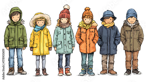 Children Wearing Jackets and Hats Vector Illustration for Design Projects