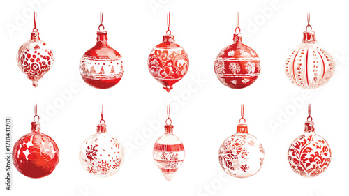 Red Christmas Ornaments on White Background - Festive Holiday Decor Collection